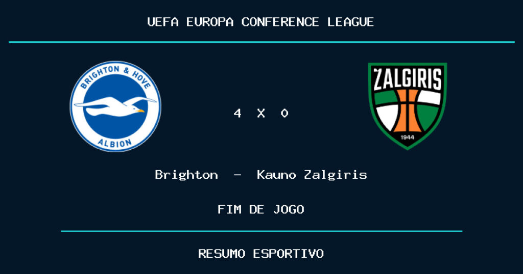 Brighton vence Kauno Žalgiris por 4 a 0