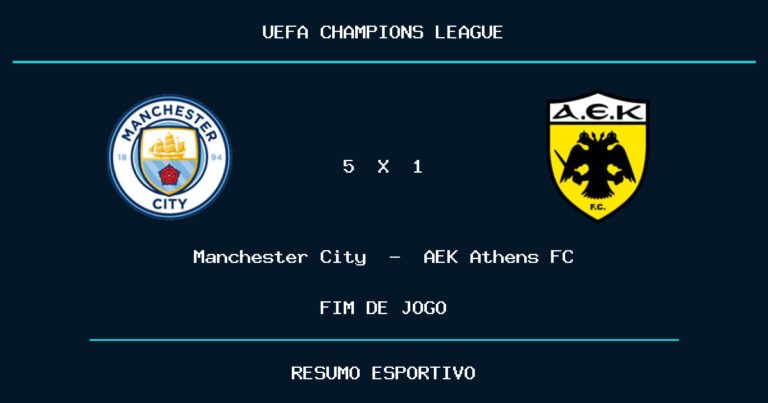 Manchester City vence AEK Athens FC por 5 a 1