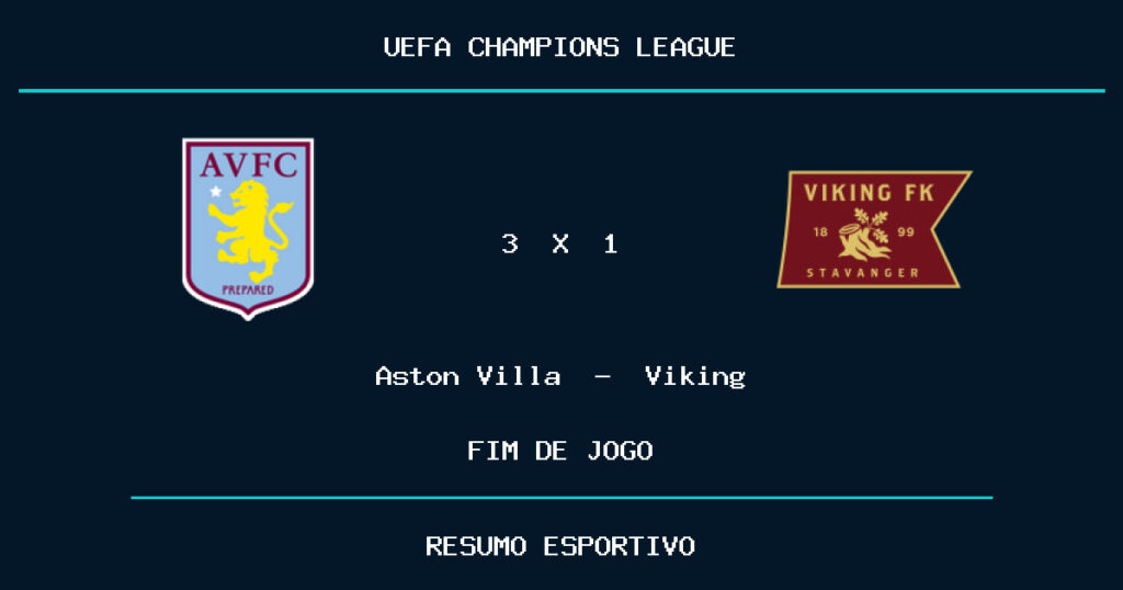 Aston Villa vence Viking por 3 a 1