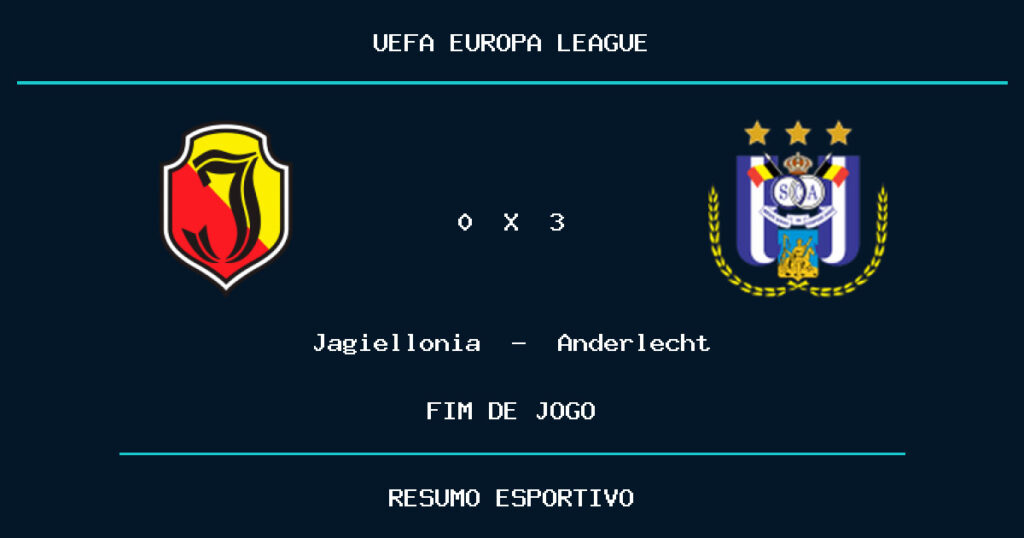 Anderlecht vence Jagiellonia por 3 a 0