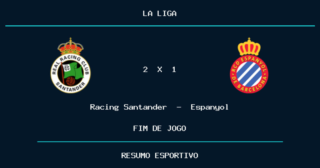 Racing Santander reage e vence Espanyol por 2 a 1