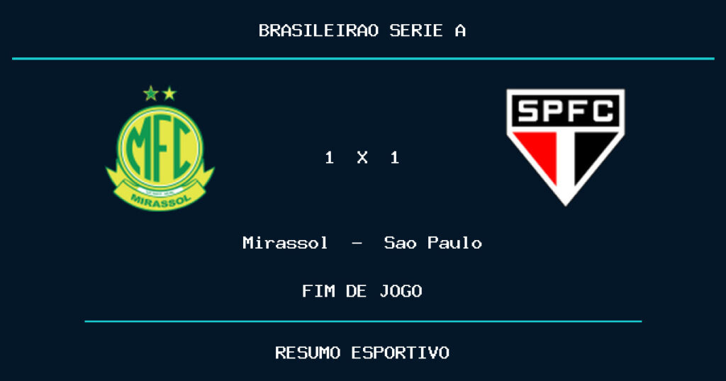 Mirassol e Sao Paulo empatam por 1 a 1