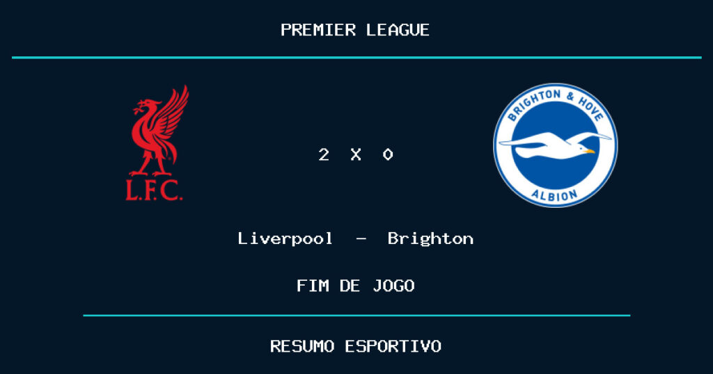 Liverpool vence Brighton por 2 a 0