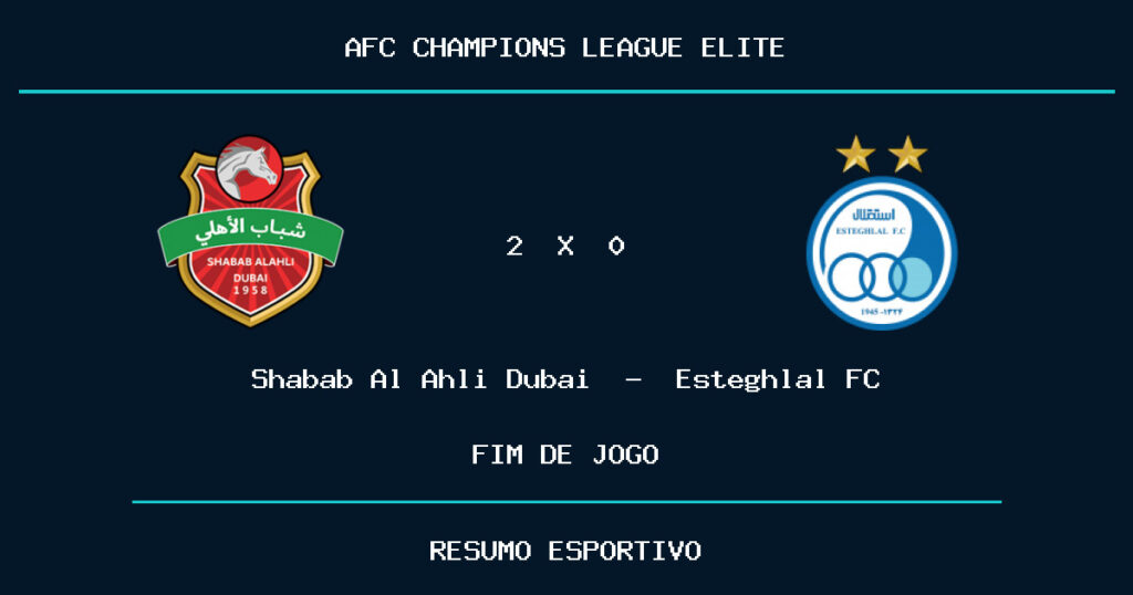Shabab Al Ahli Dubai vence Esteghlal FC por 2 a 0