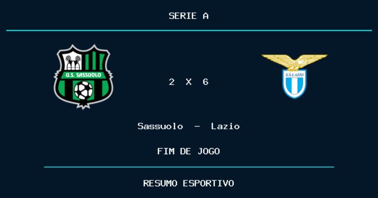 Lazio vence Sassuolo por 6 a 2