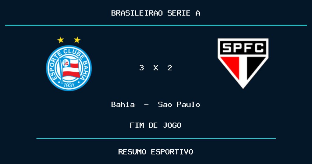 Bahia vence Sao Paulo por 3 a 2