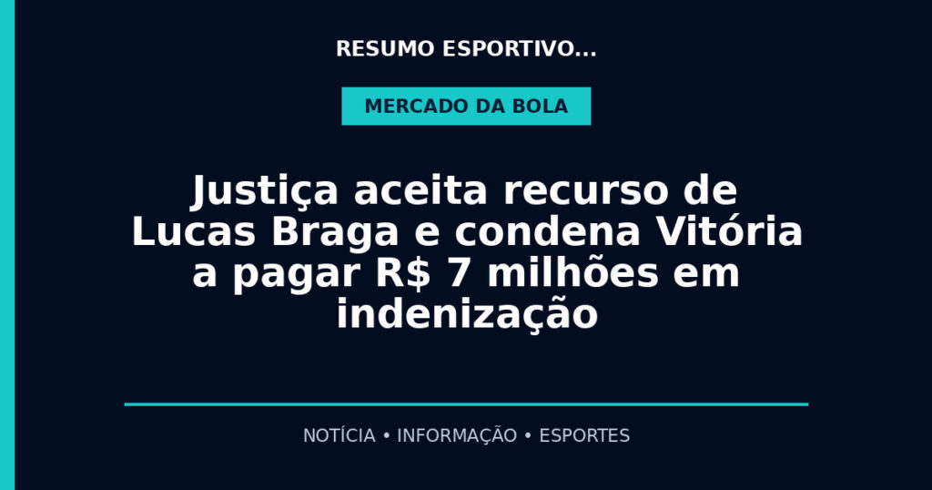 Justiça aceita recurso de Lucas Braga e condena Vitória a pagar R$ 7 milhões em indenização