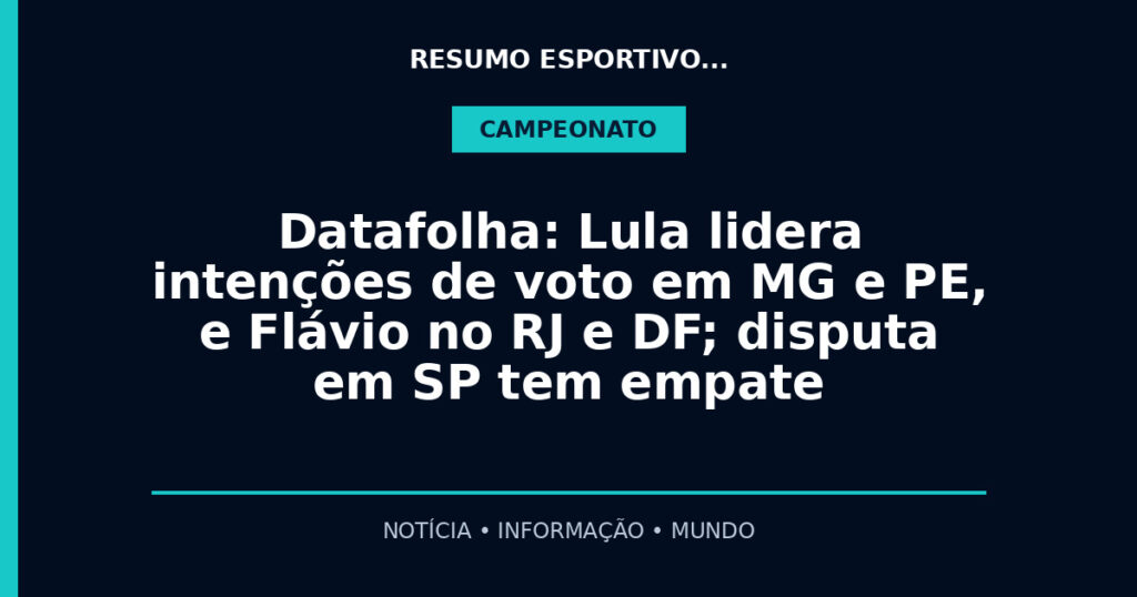 Datafolha: Lula lidera intenções de voto em MG e PE, e Flávio no RJ e DF; disputa em SP tem empate