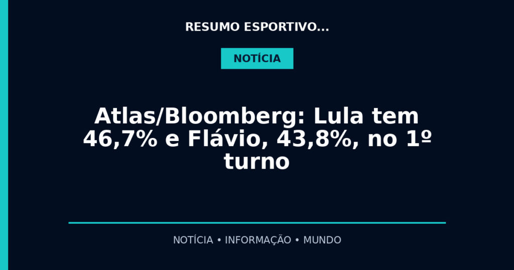 Atlas/Bloomberg: Lula tem 46,7% e Flávio, 43,8%, no 1º turno