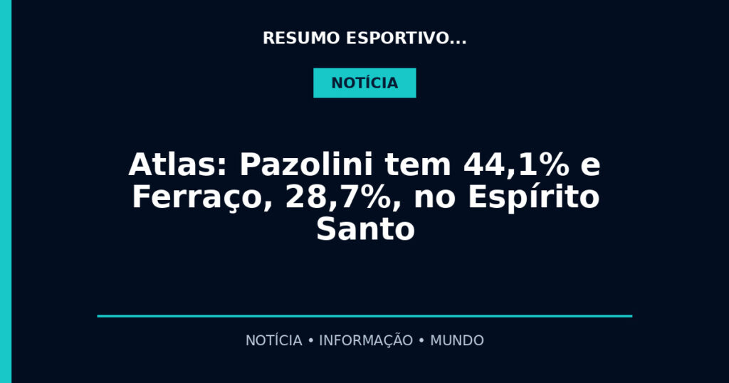 Atlas: Pazolini tem 44,1% e Ferraço, 28,7%, no Espírito Santo