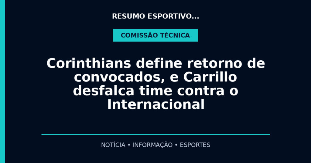 Corinthians define retorno de convocados, e Carrillo desfalca time contra o Internacional