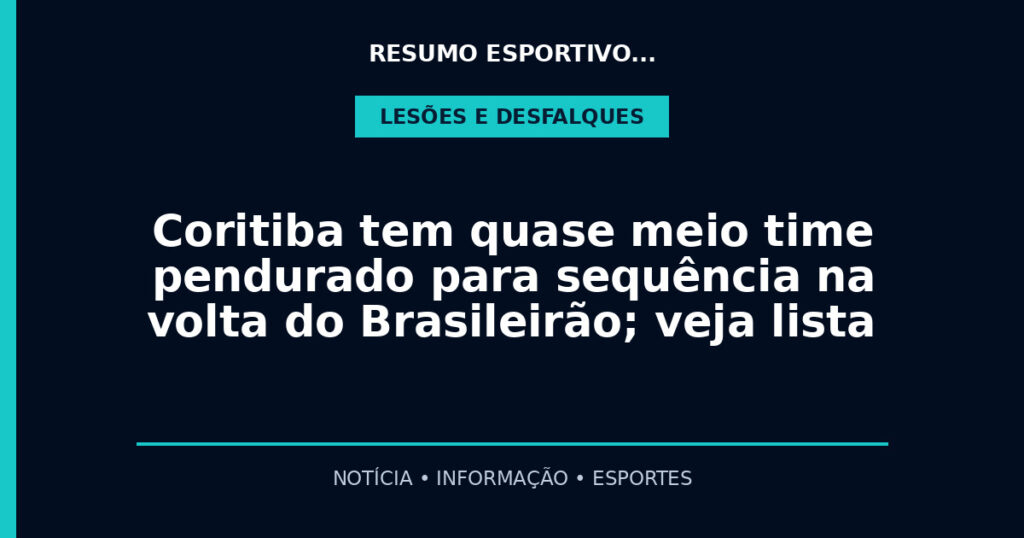 Coritiba tem quase meio time pendurado para sequência na volta do Brasileirão; veja lista