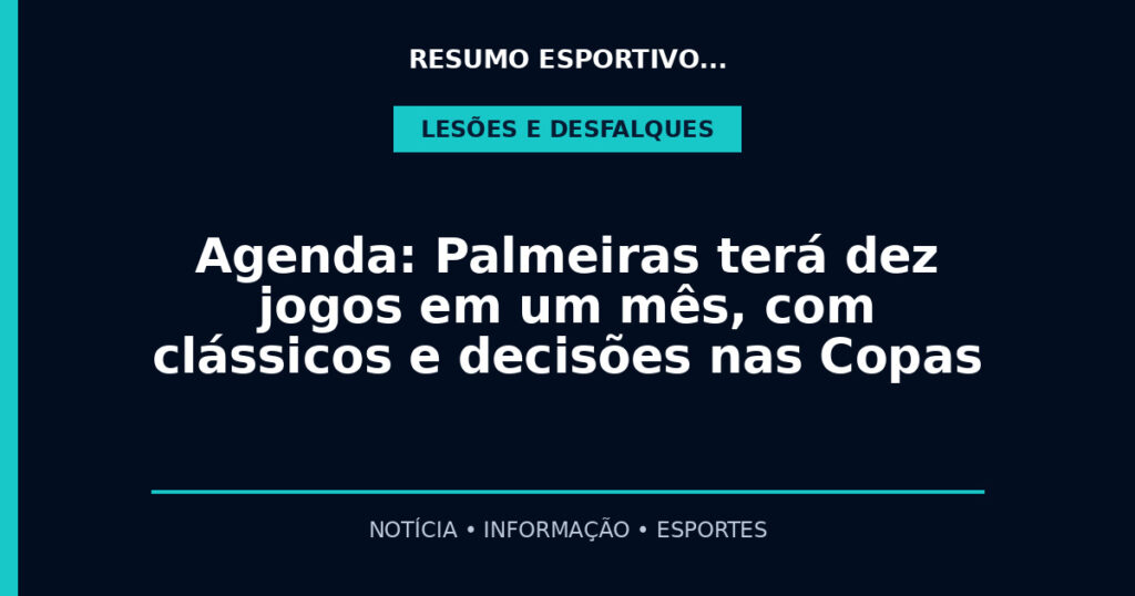 Agenda: Palmeiras terá dez jogos em um mês, com clássicos e decisões nas Copas