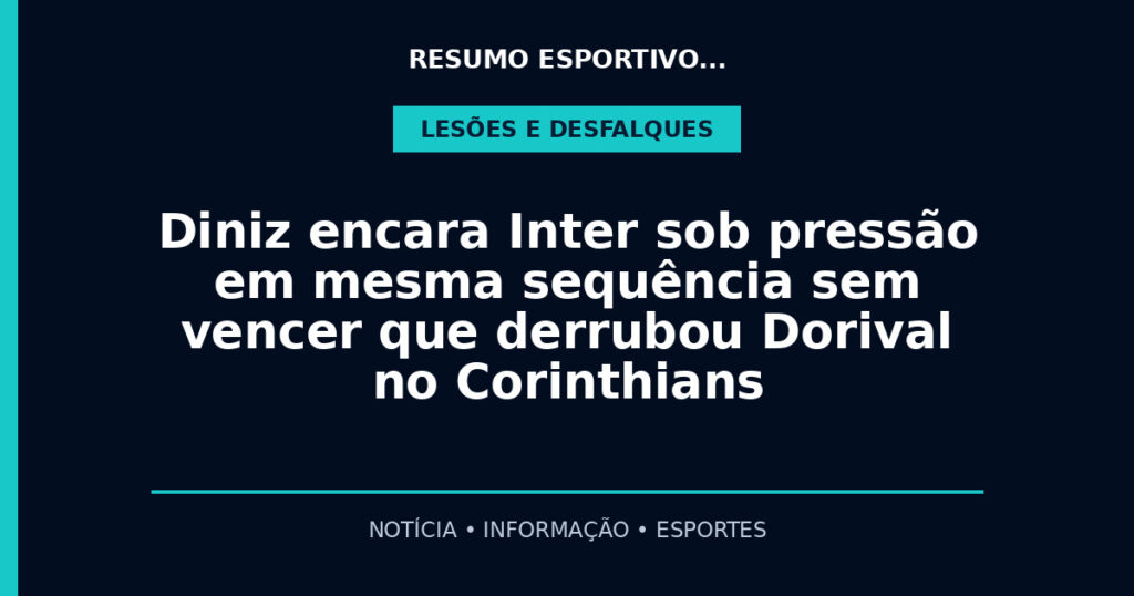 Diniz encara Inter sob pressão em mesma sequência sem vencer que derrubou Dorival no Corinthians
