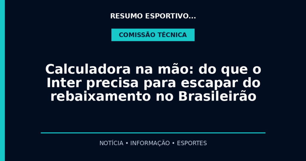 Calculadora na mão: do que o Inter precisa para escapar do rebaixamento no Brasileirão