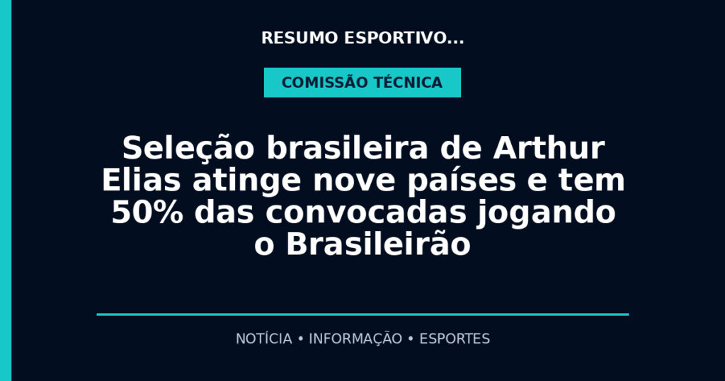 Seleção brasileira de Arthur Elias atinge nove países e tem 50% das convocadas jogando o Brasileirão