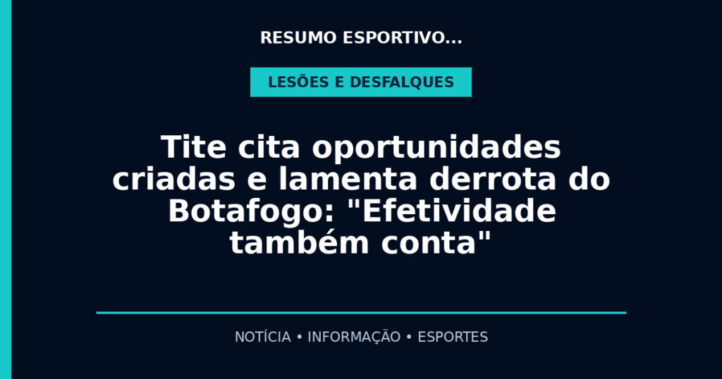 Tite cita oportunidades criadas e lamenta derrota do Botafogo: "Efetividade também conta"