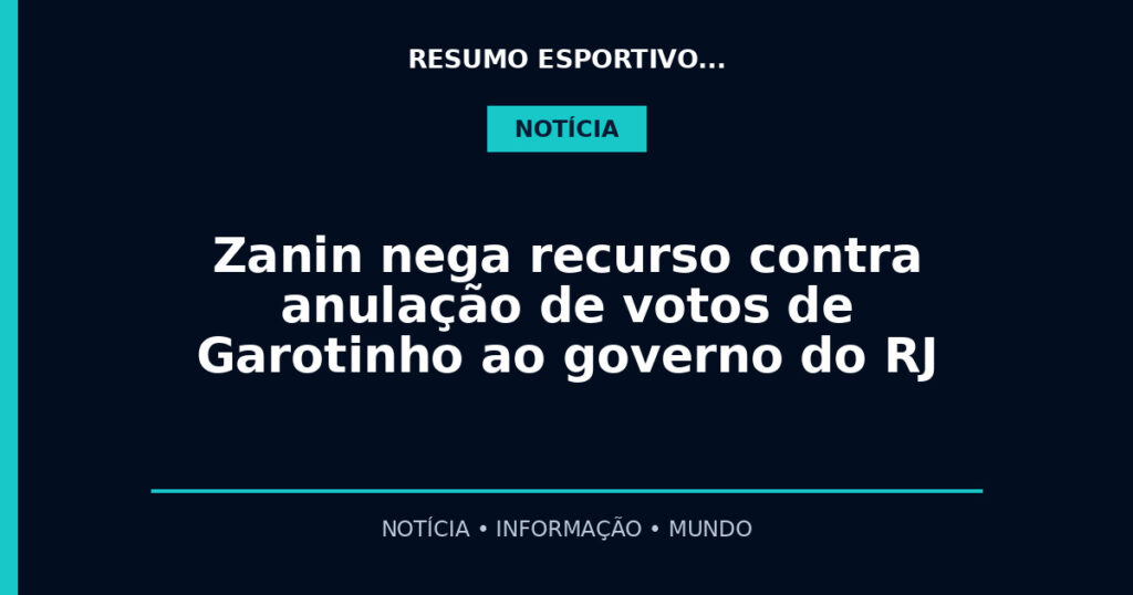 Zanin nega recurso contra anulação de votos de Garotinho ao governo do RJ