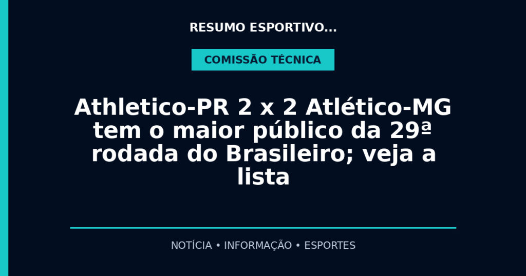 Athletico-PR 2 x 2 Atlético-MG tem o maior público da 29ª rodada do Brasileiro; veja a lista