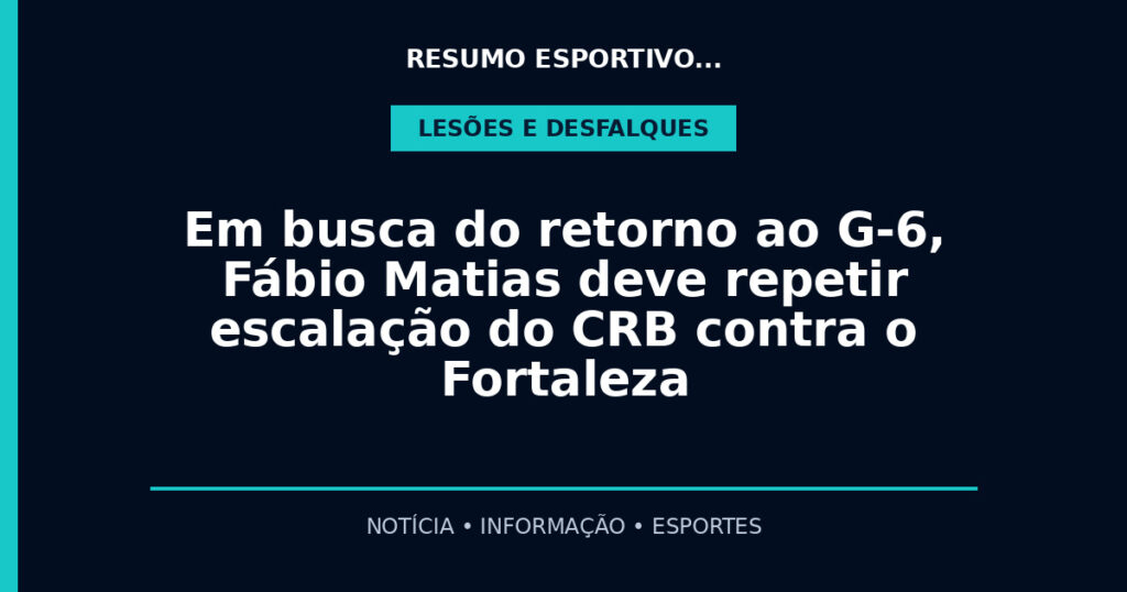 Em busca do retorno ao G-6, Fábio Matias deve repetir escalação do CRB contra o Fortaleza