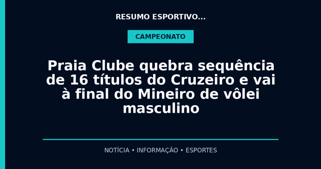 Praia Clube quebra sequência de 16 títulos do Cruzeiro e vai à final do Mineiro de vôlei masculino