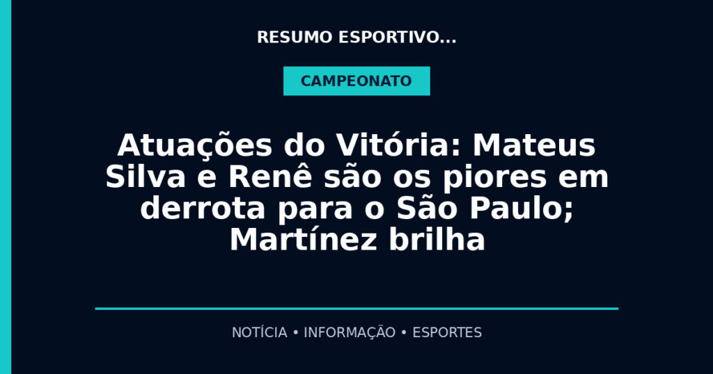 Atuações do Vitória: Mateus Silva e Renê são os piores em derrota para o São Paulo; Martínez brilha