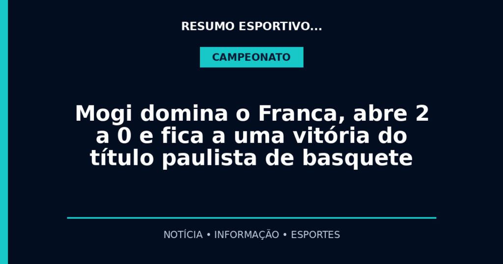 Mogi domina o Franca, abre 2 a 0 e fica a uma vitória do título paulista de basquete