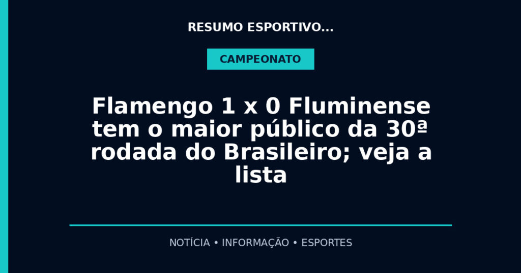 Flamengo 1 x 0 Fluminense tem o maior público da 30ª rodada do Brasileiro; veja a lista