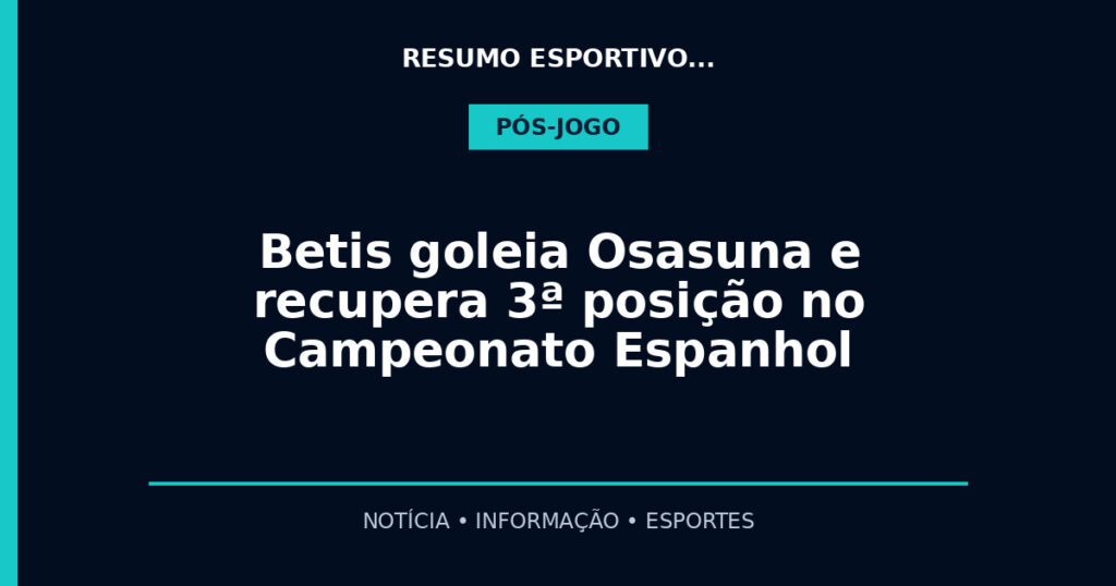 Betis goleia Osasuna e recupera 3ª posição no Campeonato Espanhol