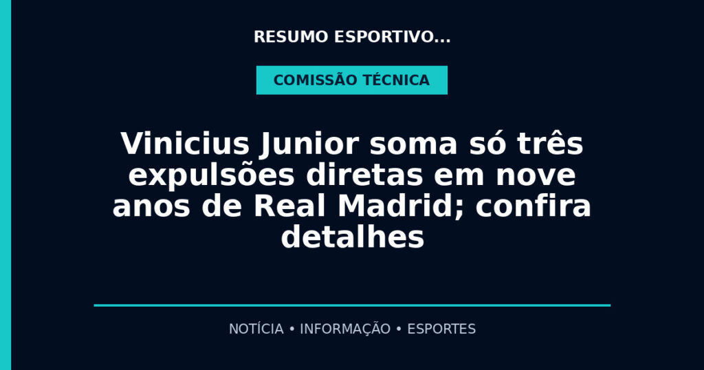 Vinicius Junior soma só três expulsões diretas em nove anos de Real Madrid; confira detalhes
