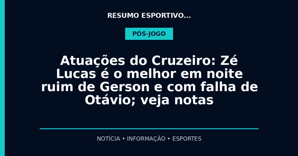 Atuações do Cruzeiro: Zé Lucas é o melhor em noite ruim de Gerson e com falha de Otávio; veja notas