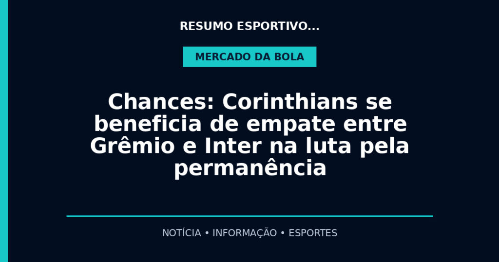 Chances: Corinthians se beneficia de empate entre Grêmio e Inter na luta pela permanência